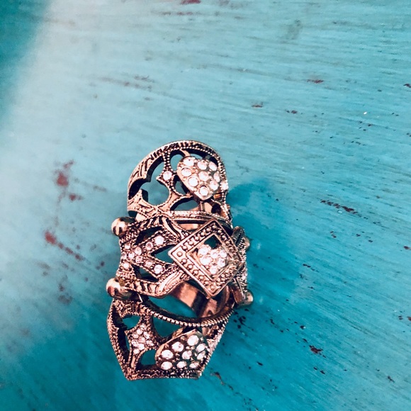 KNUCKLE RING RHINESTONES JOINTED BENDS GOLD TONE - Picture 7 of 8